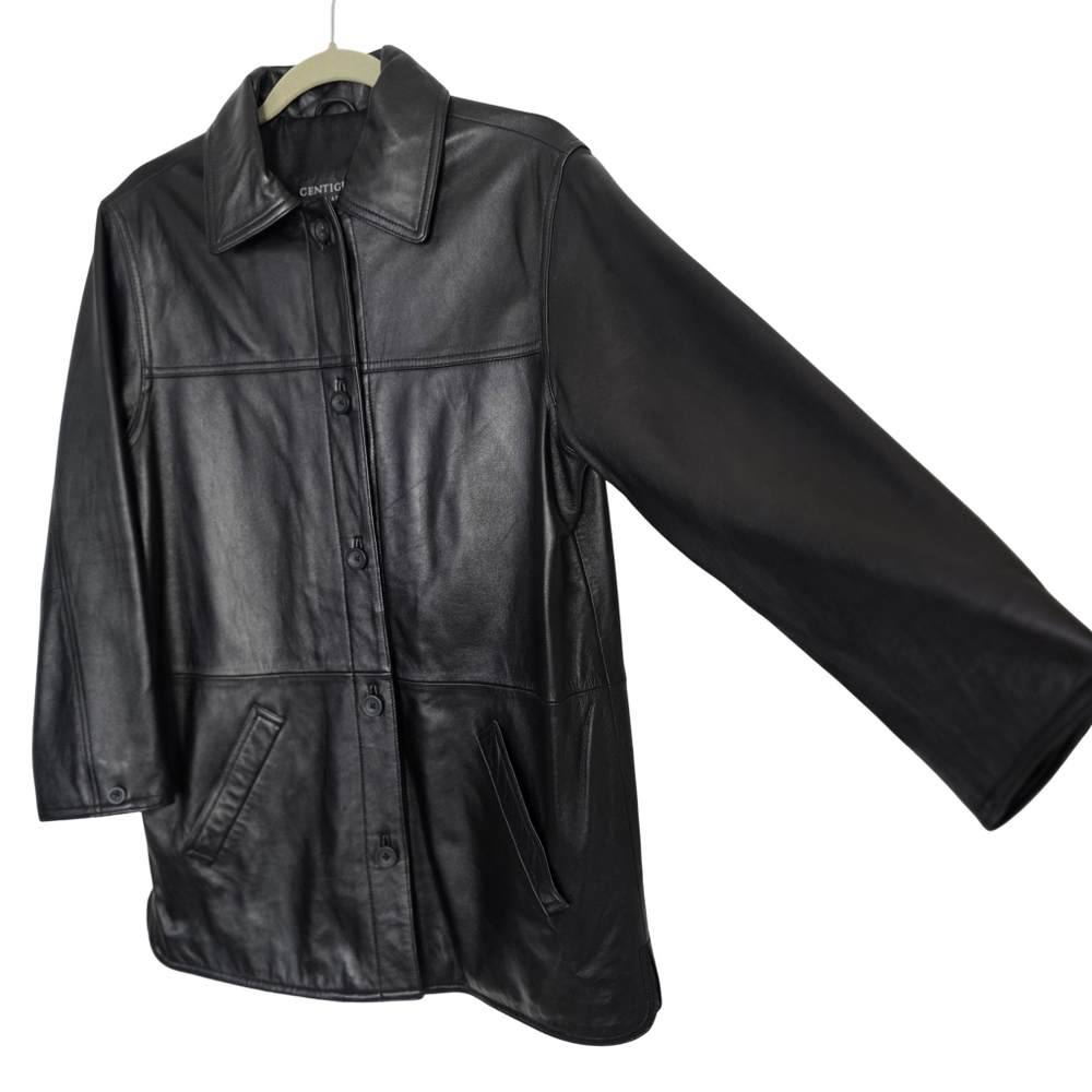 Vintage Centigrade Black Leather Button- Front Sh… - image 3